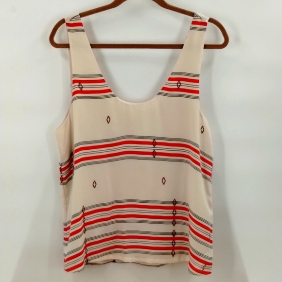 Joie silk tank tribal print size medium lined ivory white and red stripe - Picture 1 of 5